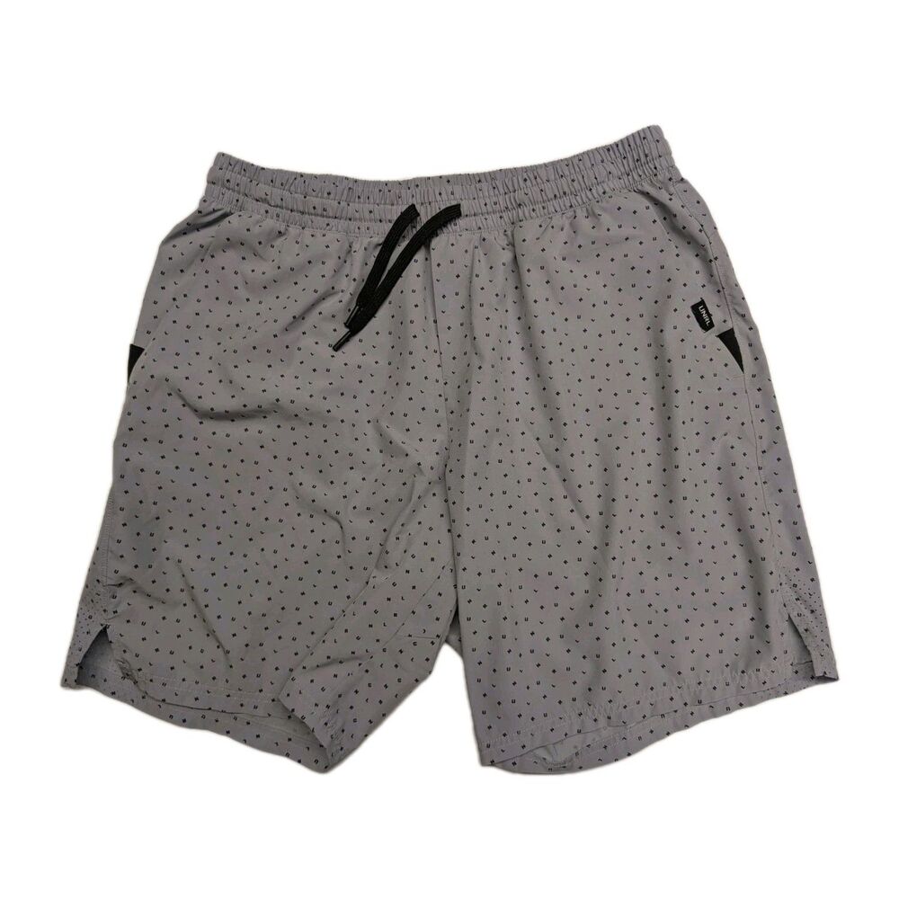 UNRL Athletic Shorts Men's XL Golf Gray Performance Logo All Over Print *Flaw